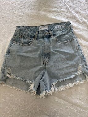 Cotton On Light Blue Distressed High-Rise Denim Shorts